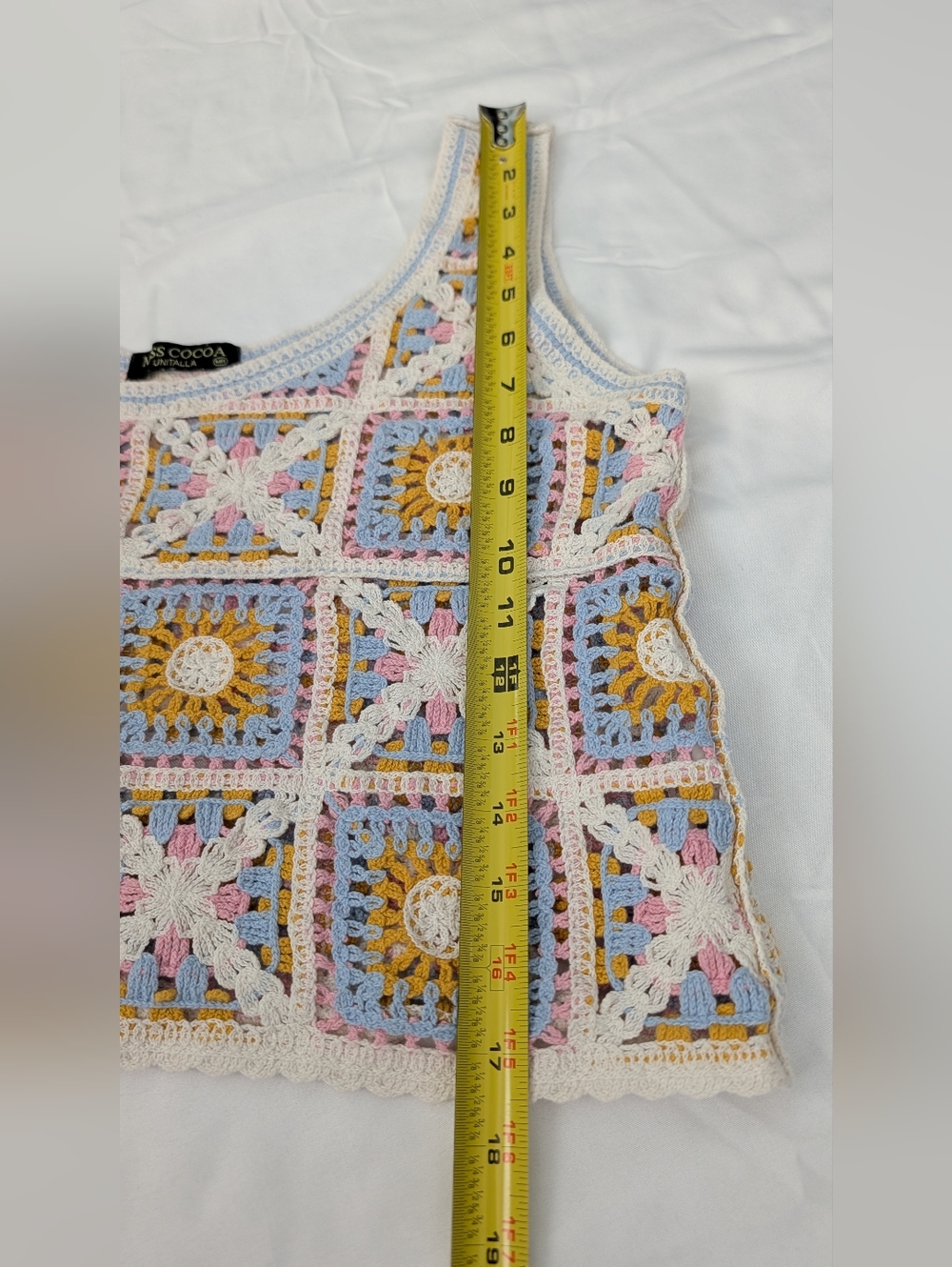 Crochet Square-Panel Copped Tank Top  Multicolor Sz M - Picture 6 of 9